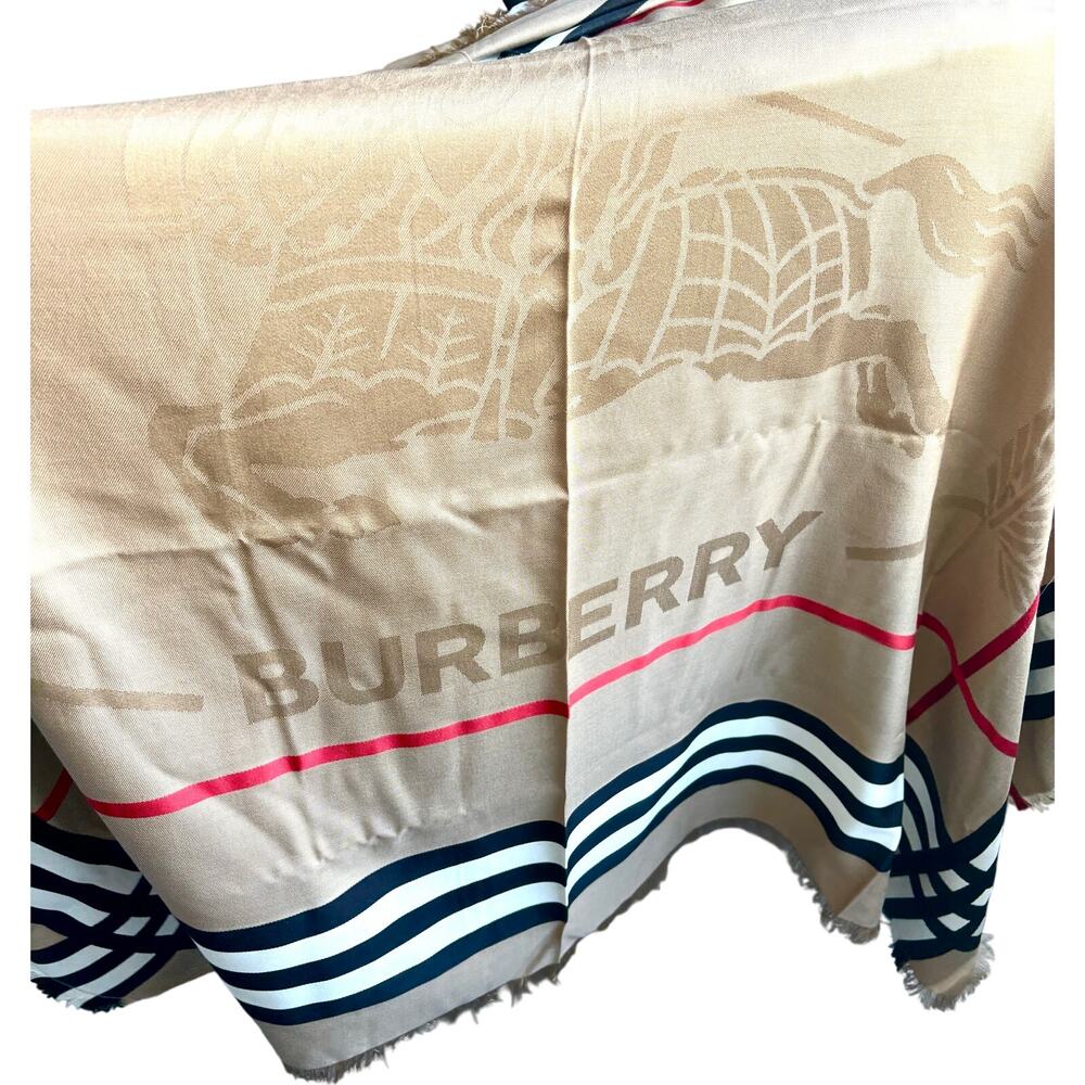 Burberry EKD Crest Ribbon Check Scarf Archive Beige Equestrian Motif 140 x 140 - Picture 5 of 7